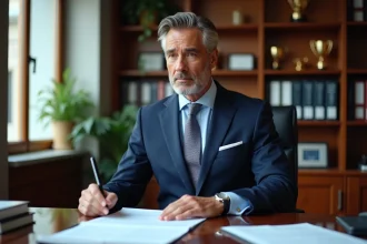 Adjoint maire en costume dans son bureau moderne