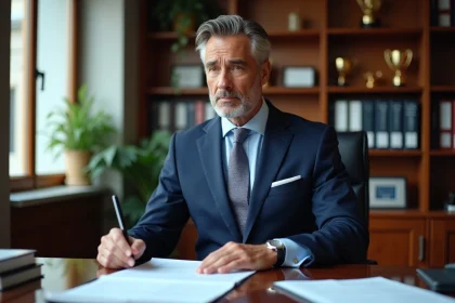 Adjoint maire en costume dans son bureau moderne