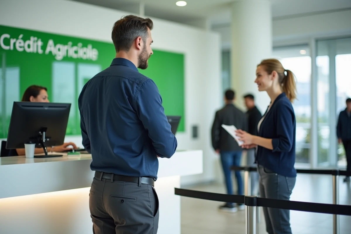 Client en agence Crédit Agricole demandant l'annulation d'une opposition sur sa carte bancaire suite à une fausse alerte