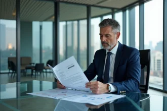 Analyste financier en costume dans un bureau moderne