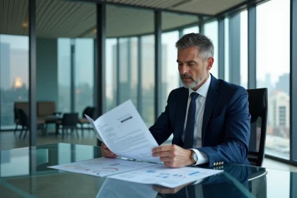 Analyste financier en costume dans un bureau moderne