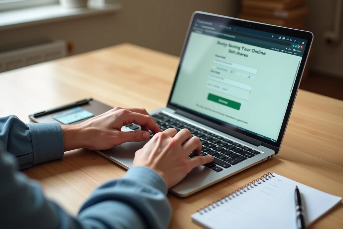 Mains tapant sur un ordinateur portable pour annuler une opposition Crédit Agricole en ligne depuis l'espace client