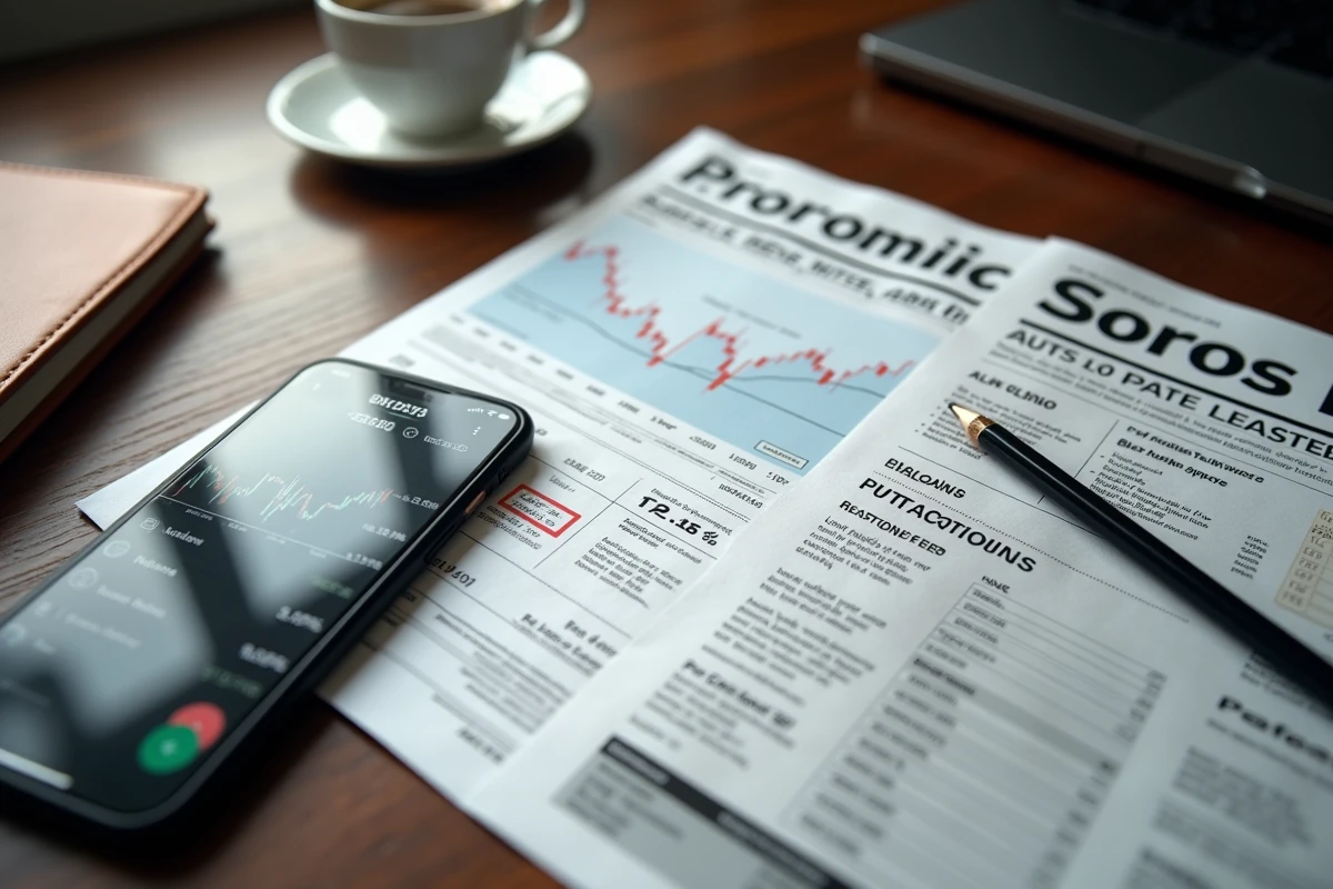 Bureau d'investisseur avec rapport de portefeuille actions et application de trading turbo warrant sur smartphone
