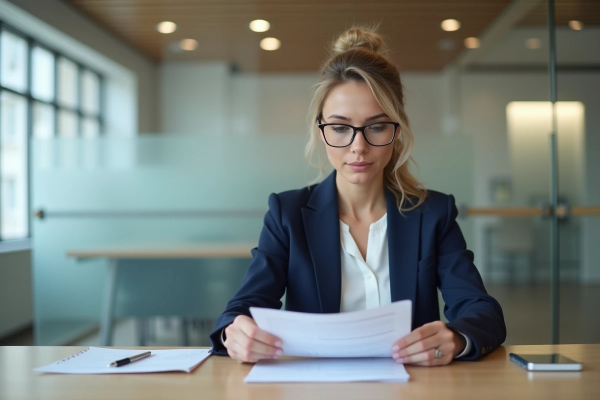 Conseillère bancaire Crédit Agricole consultant un document avec le code banque en agence