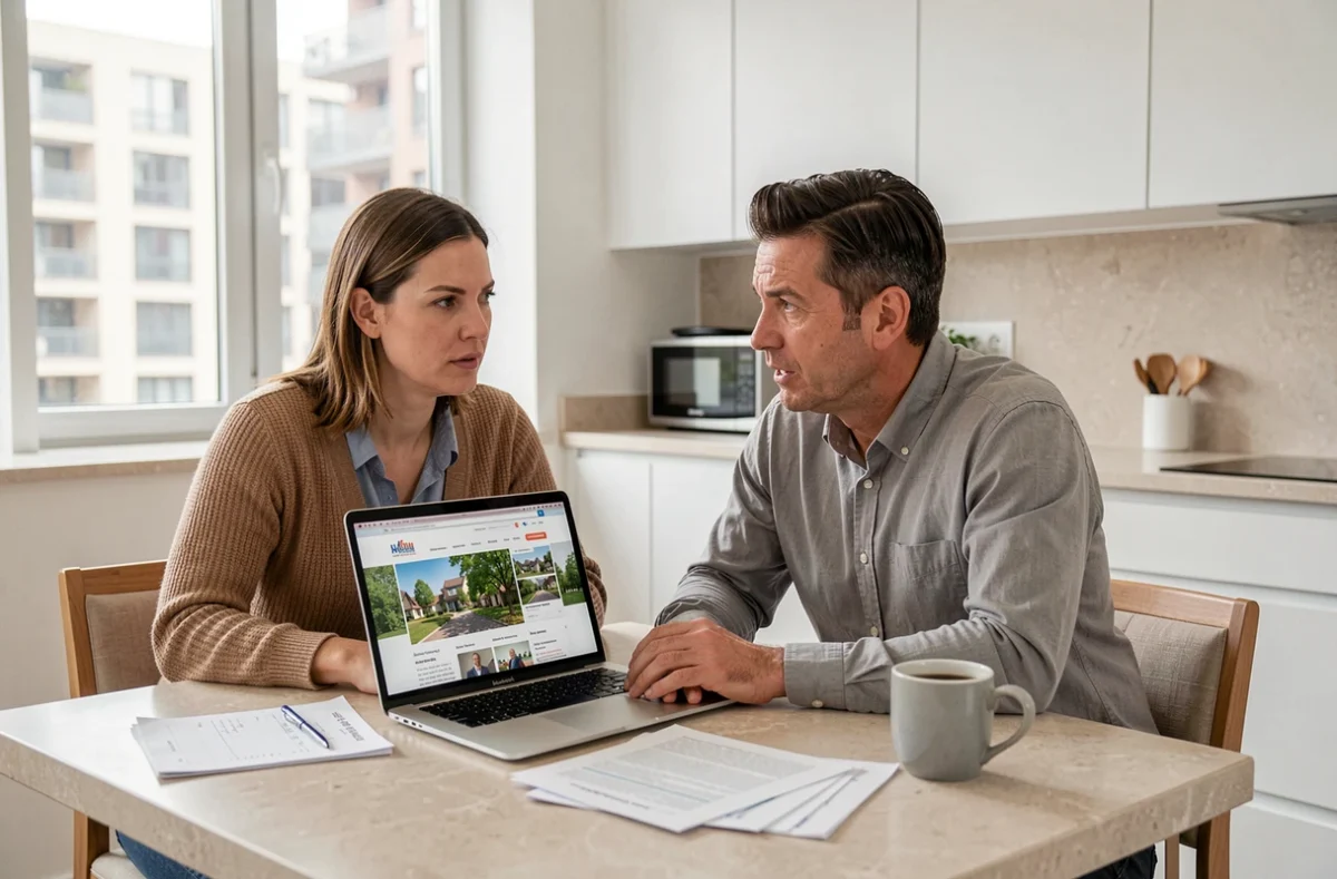 Couple étudiant un investissement en SCPI Pinel depuis leur appartement