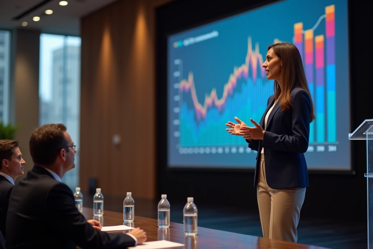 Économiste brésilienne présentant des statistiques de croissance lors d'une conférence internationale à São Paulo sur les pays émergents