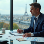 Economiste francais en costume dans un bureau parisien