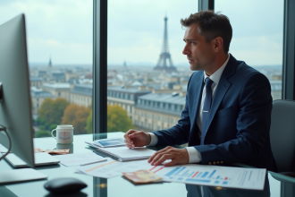 Economiste francais en costume dans un bureau parisien