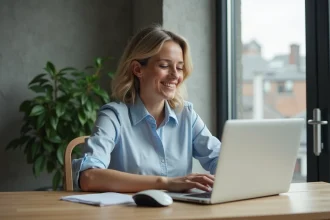 Femme d'affaires regardant son compte bancaire en ligne