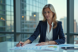 Femme professionnelle examine des graphiques financiers