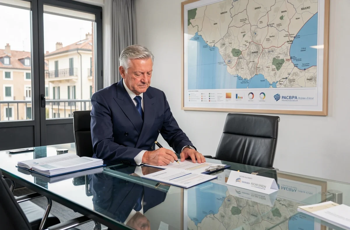 Gestionnaire de patrimoine Fiducial Gérance en bureau régional PACA avec carte de Provence en arrière-plan