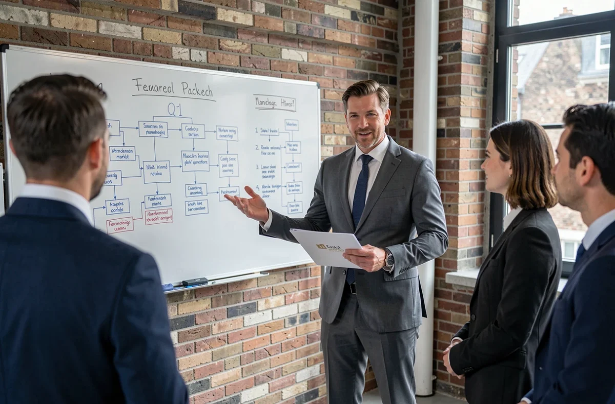 Courtier du Groupe Leader Insurance présentant des solutions d'assurance de niche à son équipe nordiste