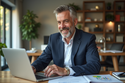 Homme d'affaires confiant en costume dans un bureau moderne