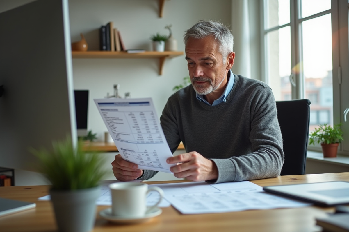 Homme étudiant ses dépenses dans un bureau lumineux