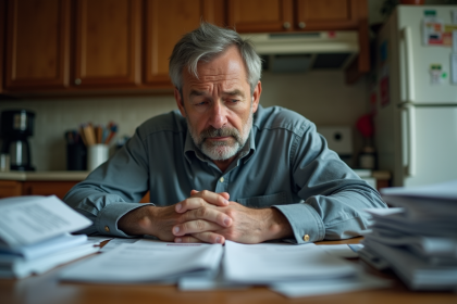 Homme d'âge moyen pensif à la maison avec courrier