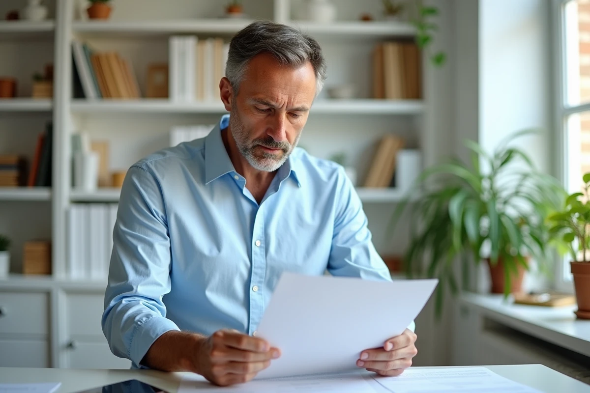 Homme étudiant un formulaire Éco PTZ dans un bureau lumineux
