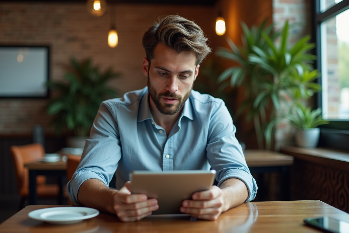 Jeune homme consulte des taux d