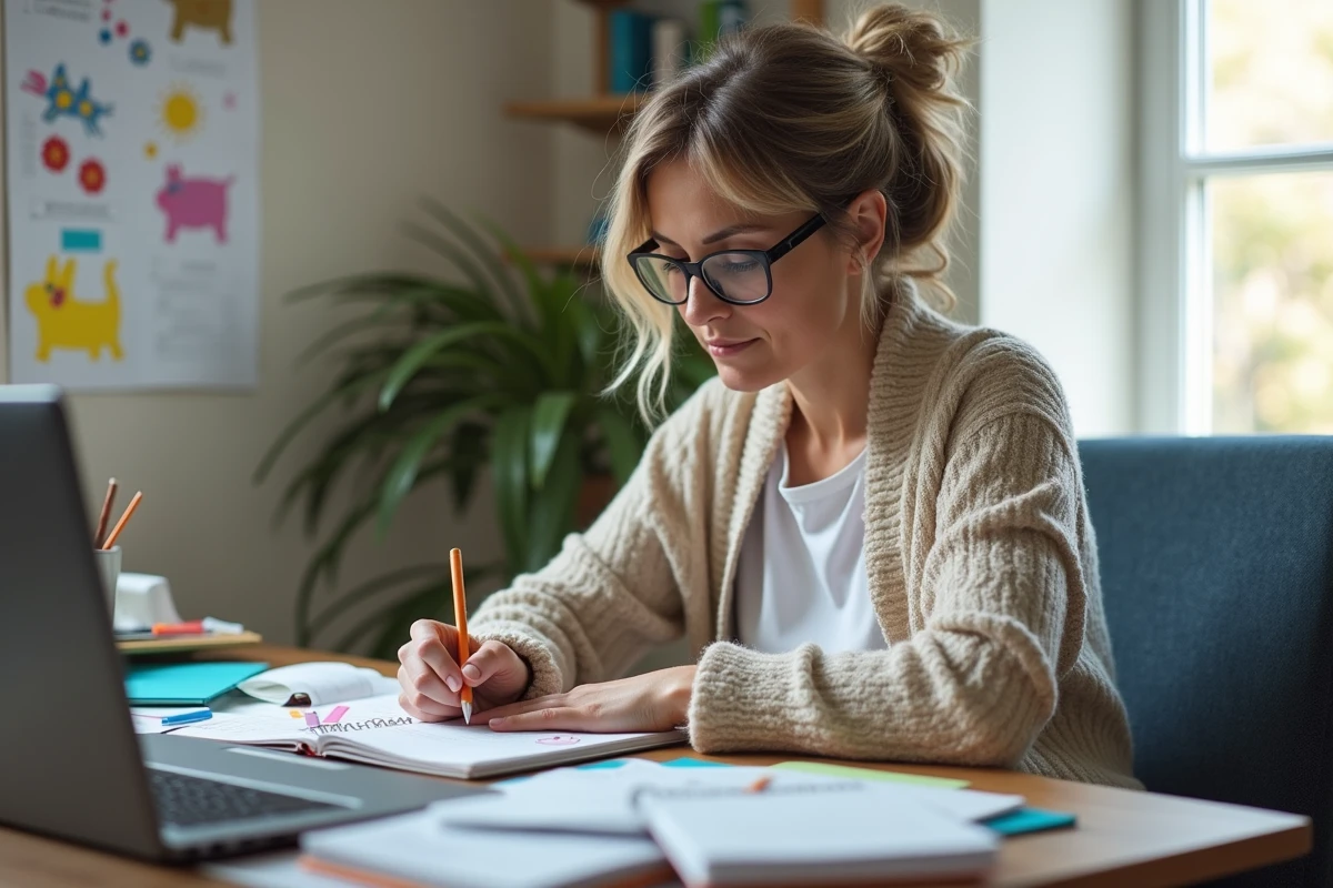 Maman organisant le budget familial dans un bureau à la maison