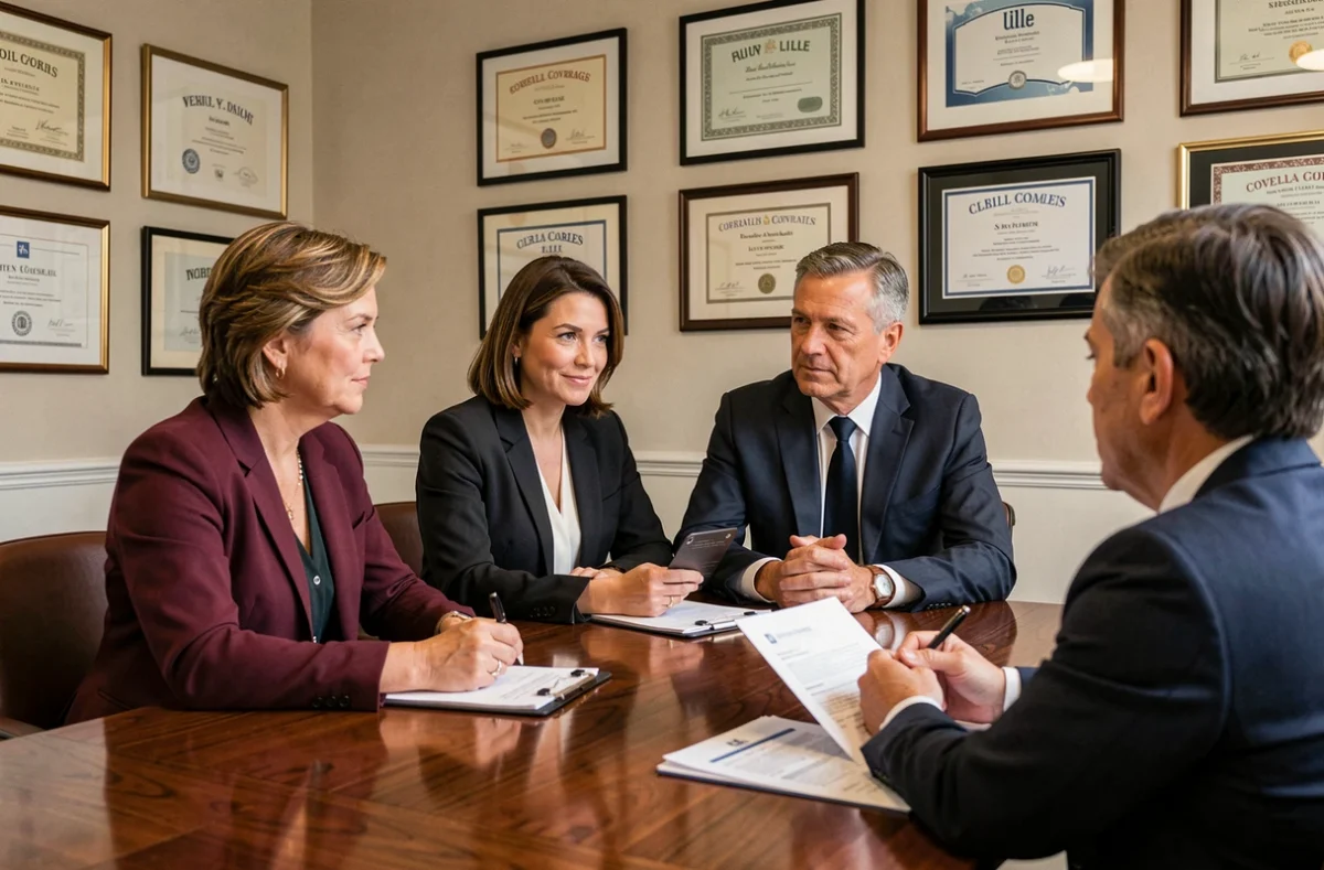 Les associés de Mariette et Associés Les 2M consultant un client dans leur cabinet d'assurance à Lille