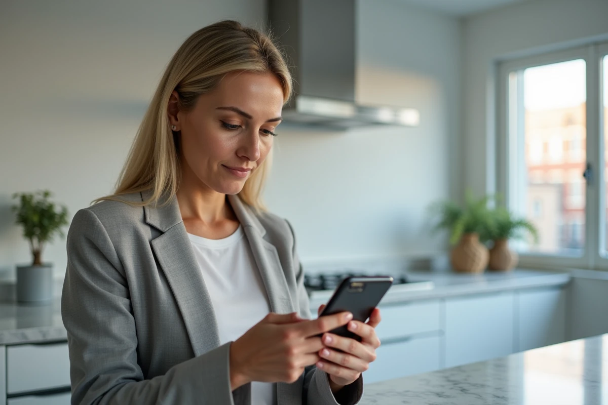 Femme consultant une notification de mise à jour de sécurité sur l'application LCL Secure depuis son smartphone