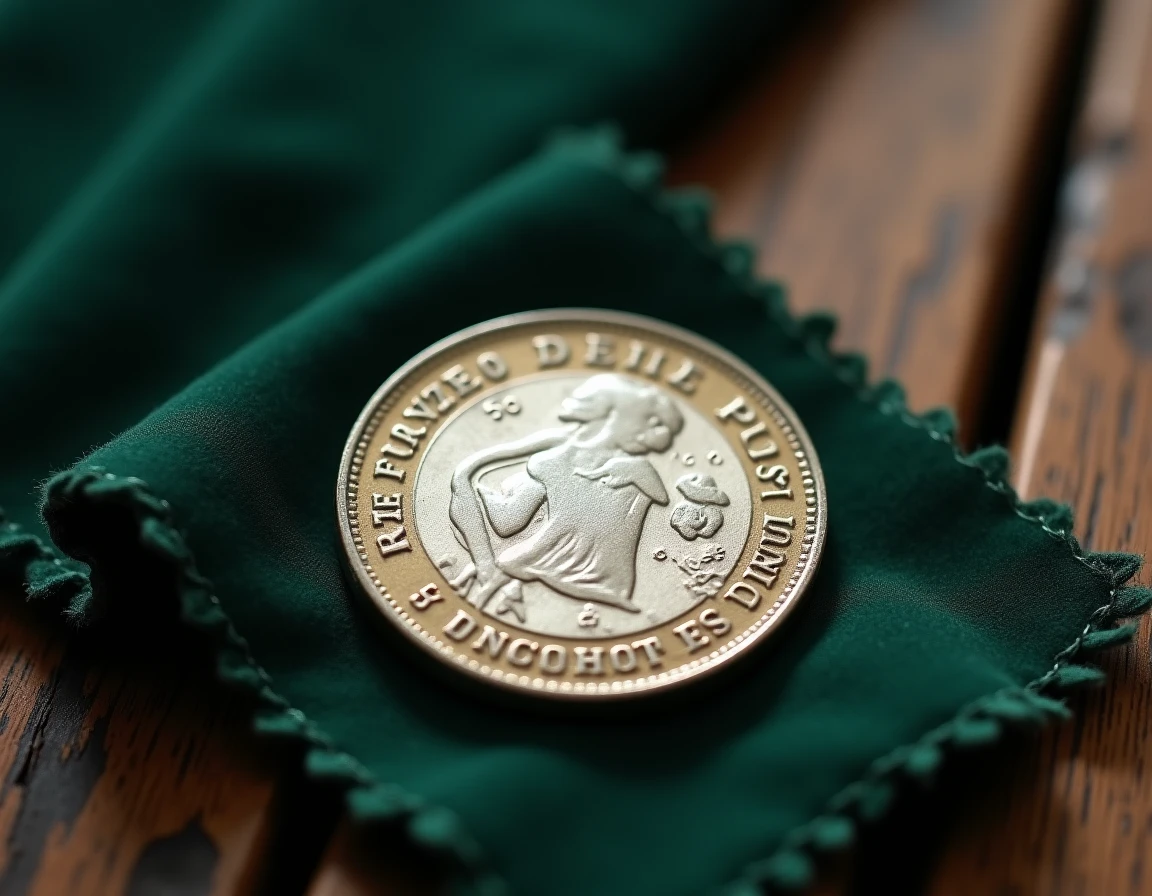 Pièce de 50 francs argent 1977 posée sur un tissu velours vert dans un cadre de collection numismatique