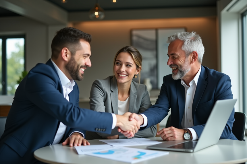 Groupe de professionnels en réunion d'affaires dans un bureau moderne